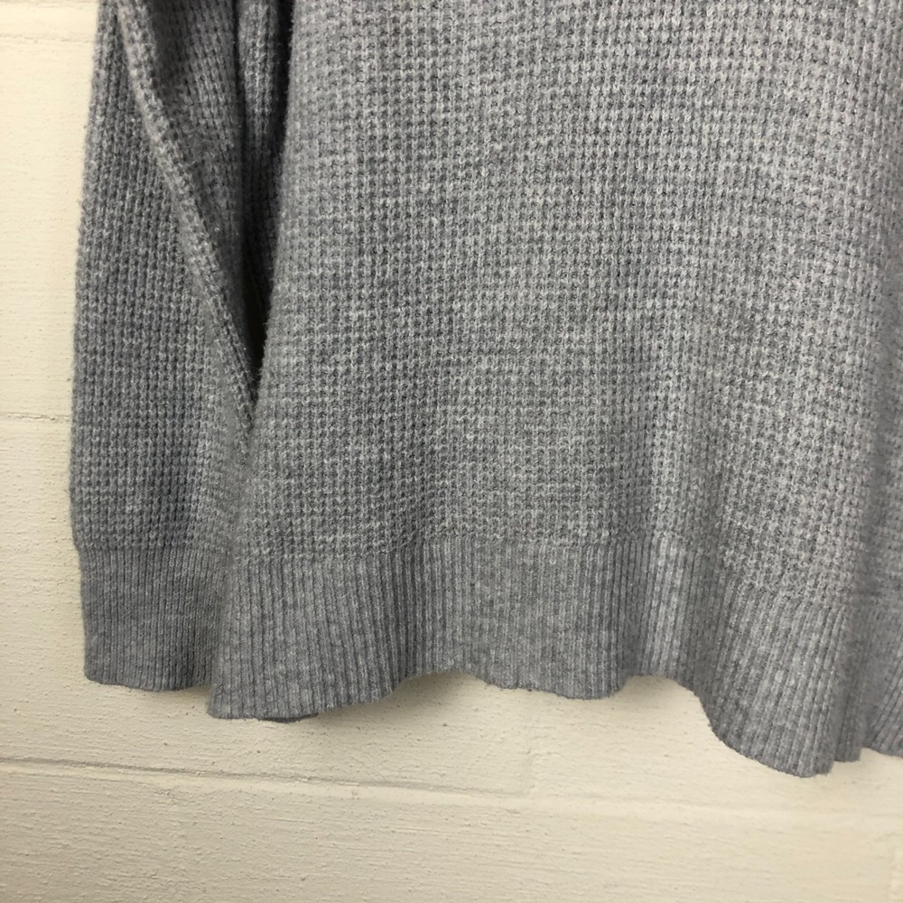 Aerie Womens Cozy Up Waffle Knit Hooded V-Neck Pullover Size XS Grey Comfy - Picture 8 of 16